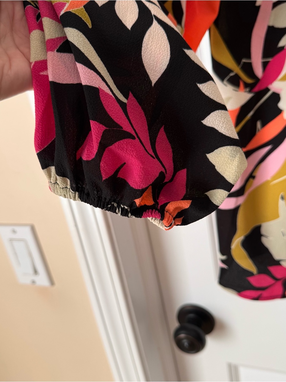 Counterparts - Patterned flowy tie neck blouse - Large - Black, pink, orange - Picture 3 of 7